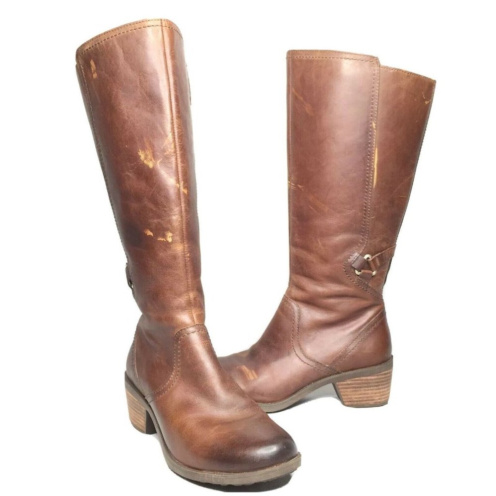 Teva Foxy Tall Brown Leather Burnished Distressed